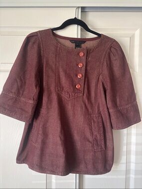 Marc by Marc Jacobs Burgundy Herringbone Button Front Top 100% Cotton Size S